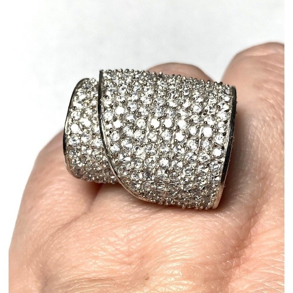 925 Sterling Silver Scroll Ring CZs Chunky Statement Size 8 20.70g - Picture 12 of 16